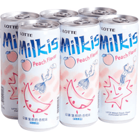 LOTTE Milkis Peach Flavored Carbonated Drink 8.45fl oz (250ml) x 6Cans 50.7fl.oz - A&E Foodstore