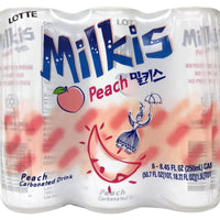 LOTTE Milkis Peach Flavored Carbonated Drink 8.45fl oz (250ml) x 6Cans 50.7fl.oz - A&E Foodstore
