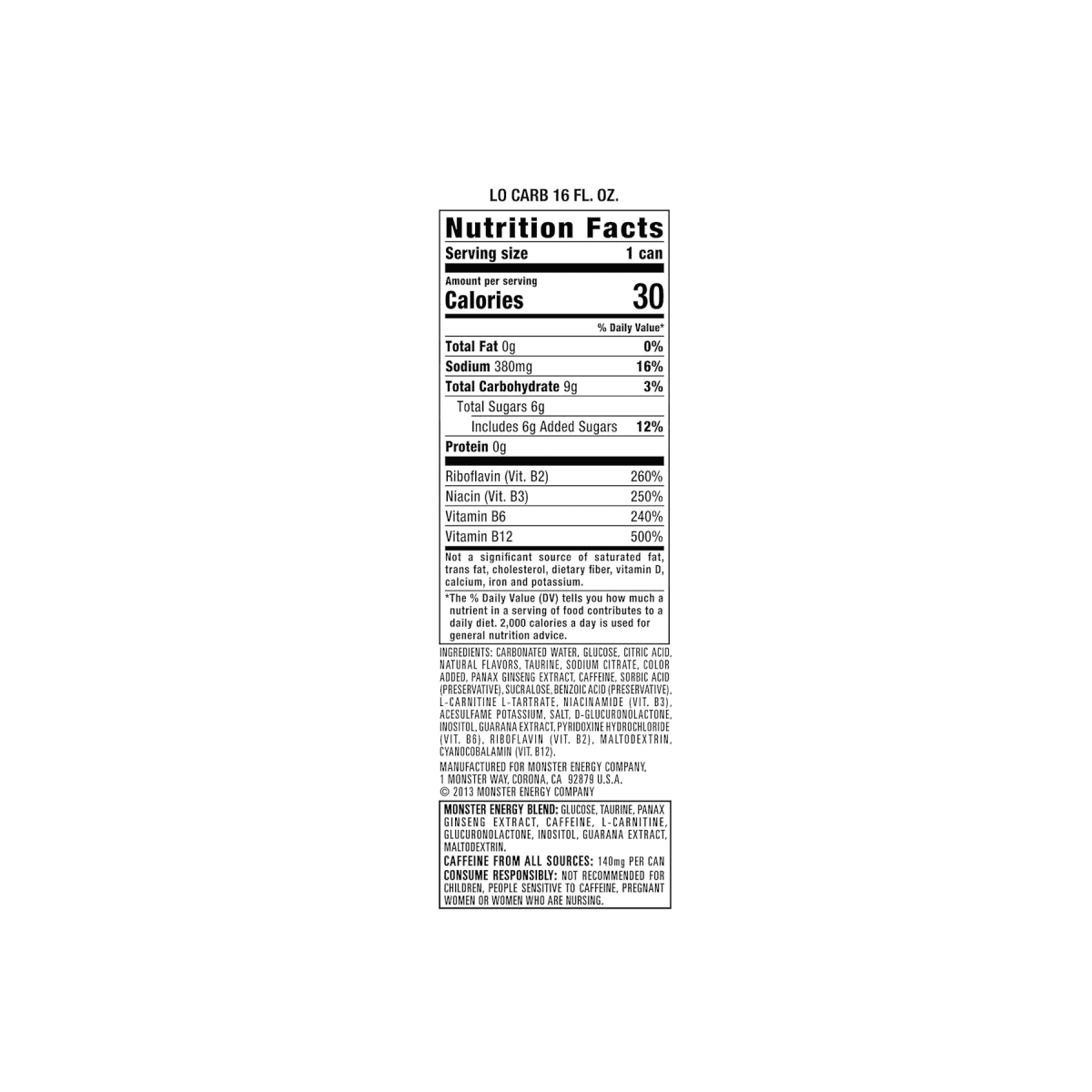 Monster Energy, Lo - Carb Monster, Low Carb Energy Drink 16oz - A&E Foodstore