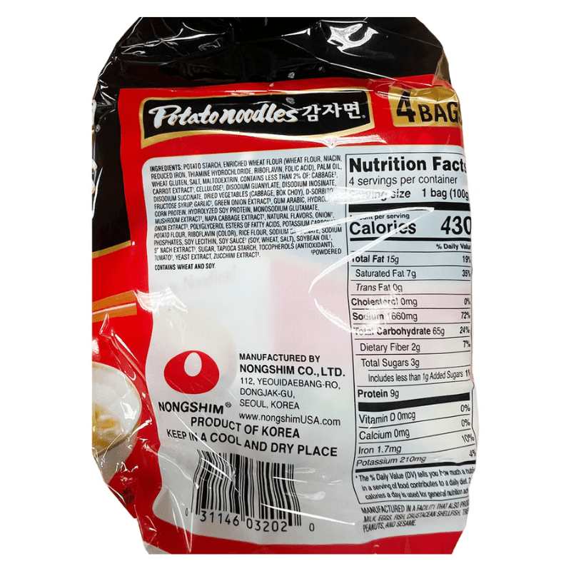 [NONGSHIM] Potato Noodles 4 Packs - 400g - A&E Foodstore