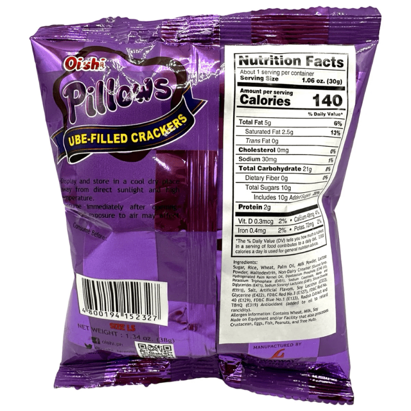 Oishi Pillows Ube Filled Crackers 38g - A&E Foodstore