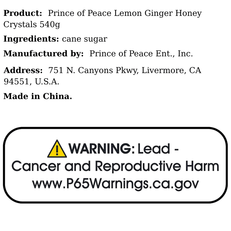 Prince of Peace Lemon Ginger Honey Crystals 540g - A&E Foodstore