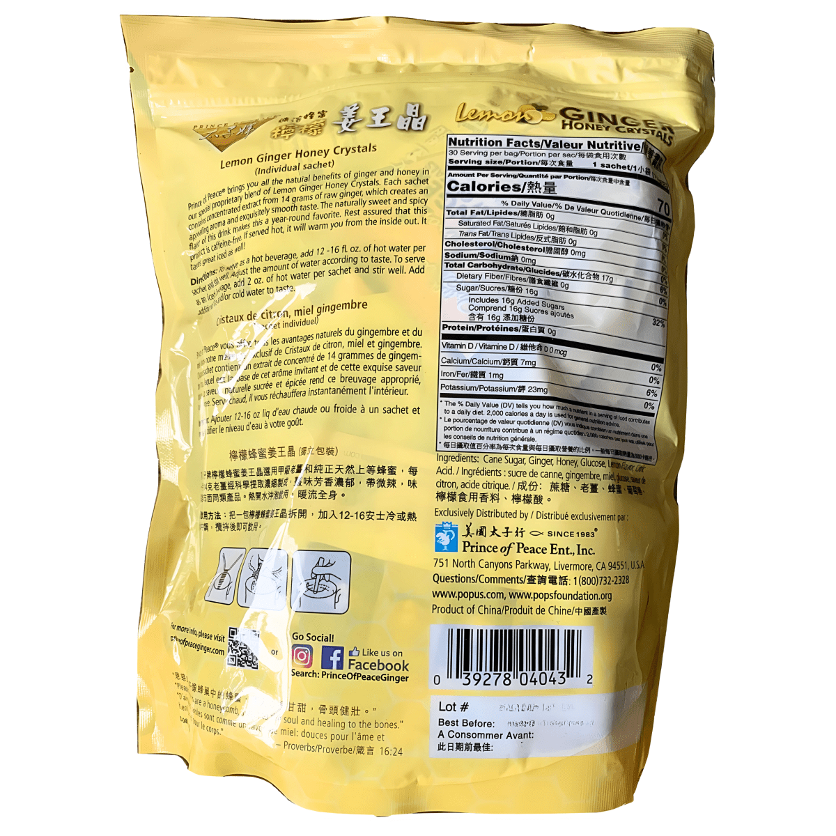 Prince of Peace Lemon Ginger Honey Crystals 540g - A&E Foodstore