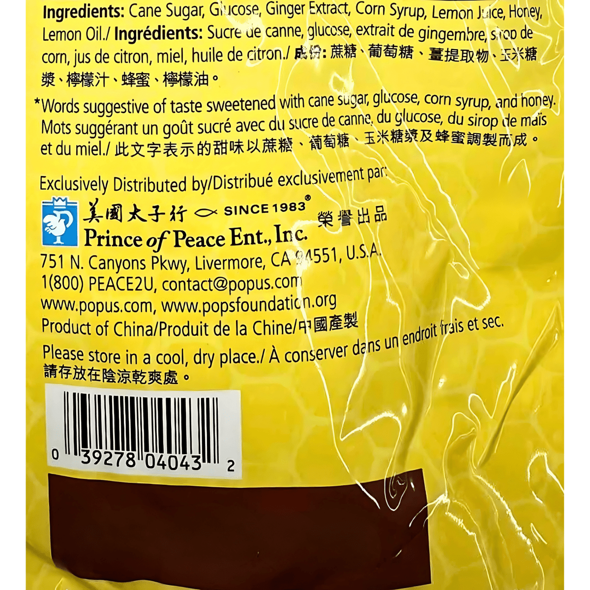 Prince of Peace Lemon Ginger Honey Crystals 540g - A&E Foodstore