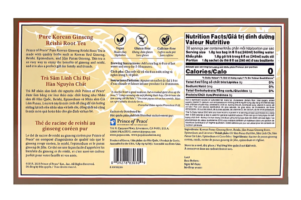 Prince Of Peace Pure Korean Ginseng Reishi Root Tea 1.9oz - A&E Foodstore
