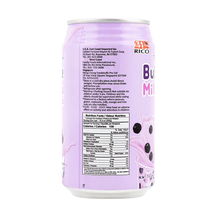 Rico Boba Bubble Milk Tea Drink Taro Flavor 12.3oz - A&E Foodstore