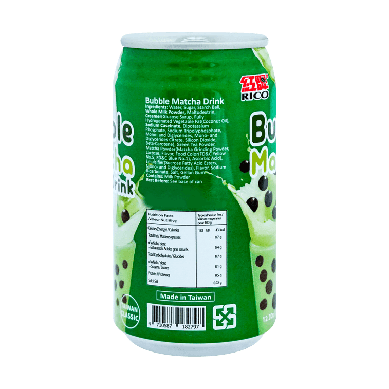 RICO Matcha Bubble Milk Tea Drink, 12.3oz - A&E Foodstore