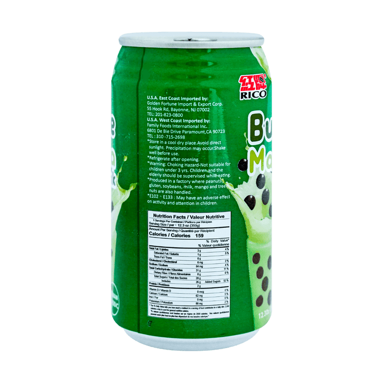 RICO Matcha Bubble Milk Tea Drink, 12.3oz - A&E Foodstore