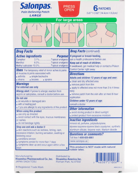 Salsonpas Pain Relieving Patch Large 1 each - A&E Foodstore