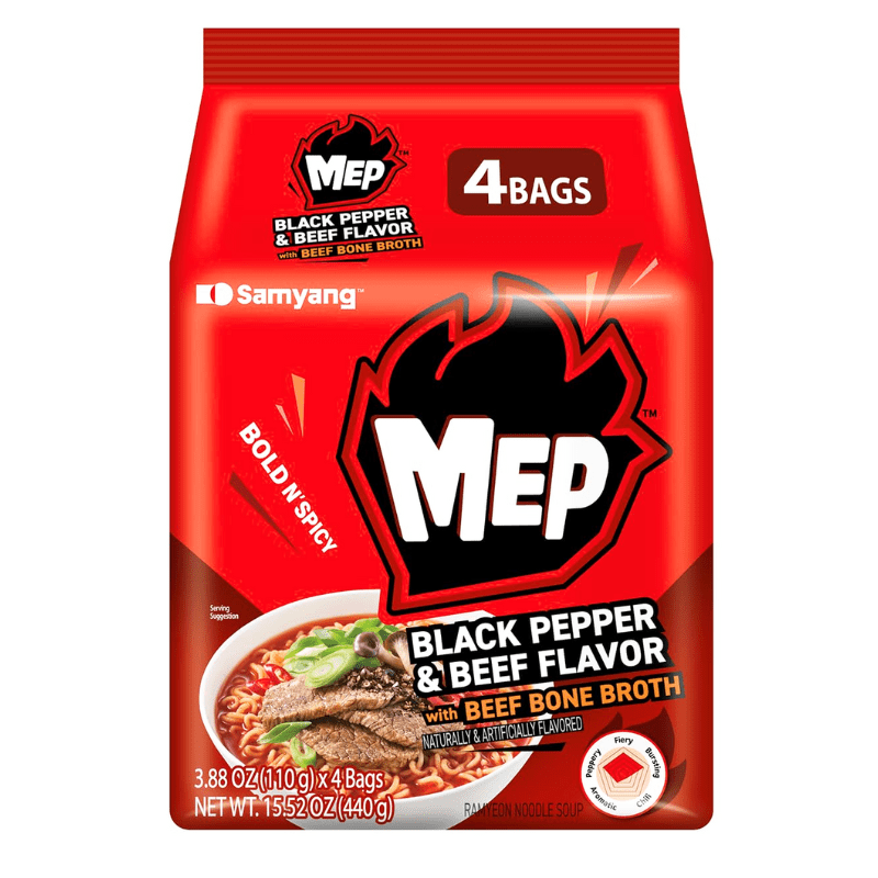 [SAMYANG] Mep Black Pepper Beef Ramen 4Bags - 440g - A&E Foodstore