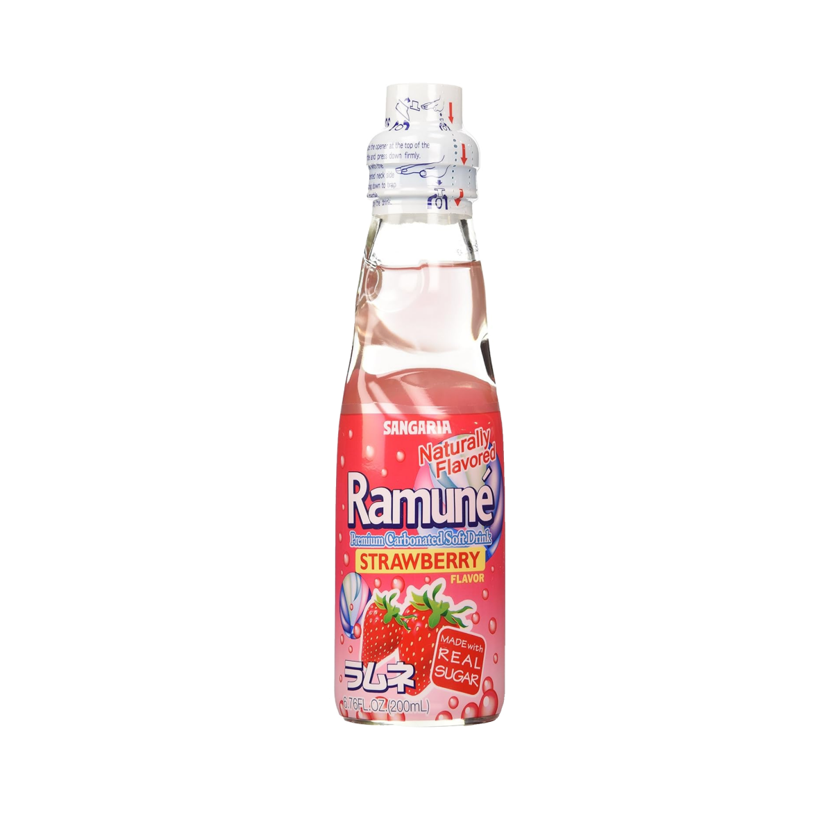 Sangaria Ramune Marble Soft Drink Strawberry Flavor 200ml - A&E Foodstore