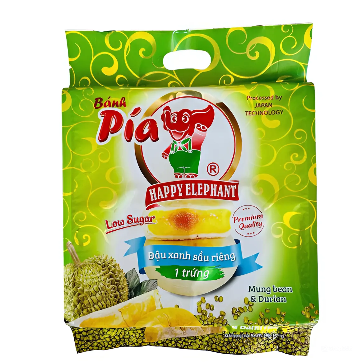 Happy Elephant Pia Cake Mung Bean Durian ( 1 Yolk ) 500g