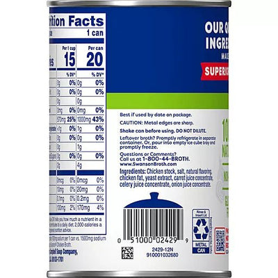 Swanson 100% Natural Chicken Broth 33% Less Sodium 14.5oz - A&E Foodstore