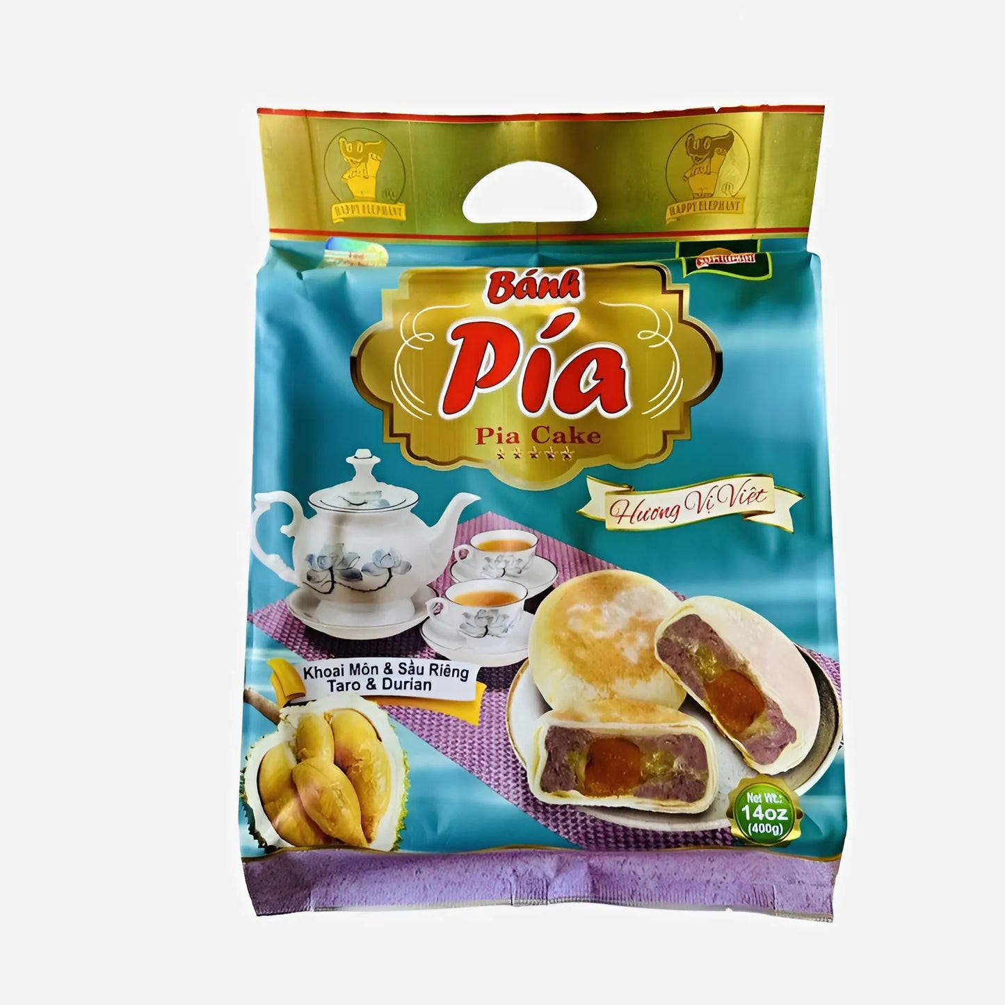 Happy Elephant Pia Cake Taro Durian 14 oz