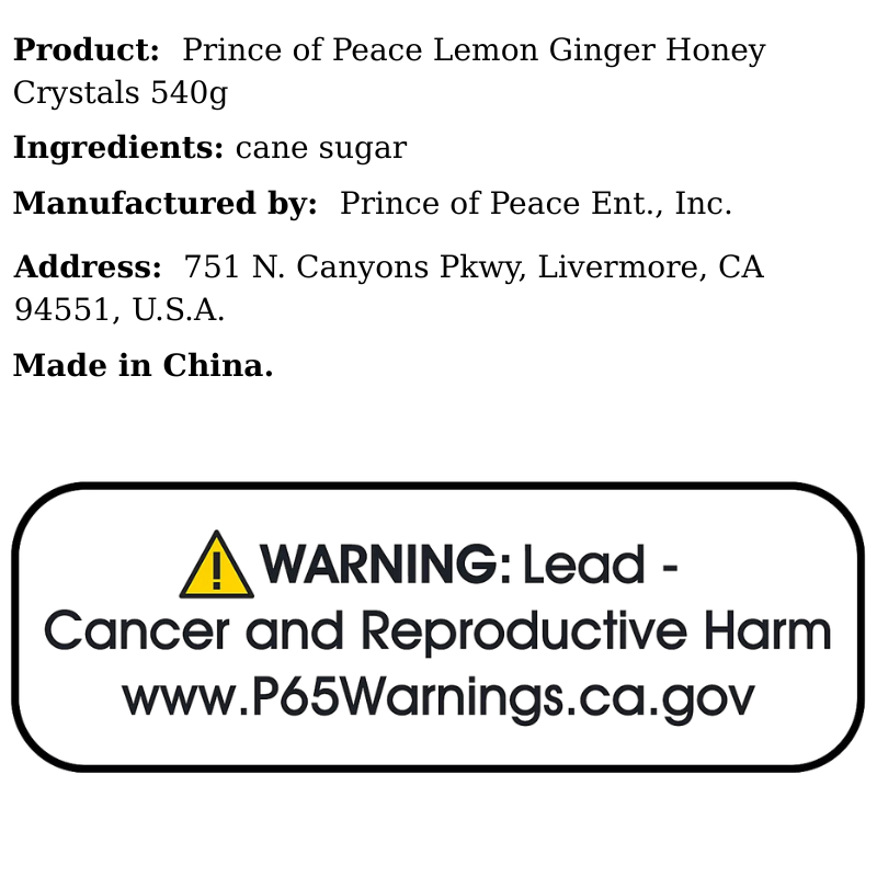 Prince of Peace Lemon Ginger Honey Crystals 540g