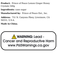 Prince of Peace Lemon Ginger Honey Crystals 540g