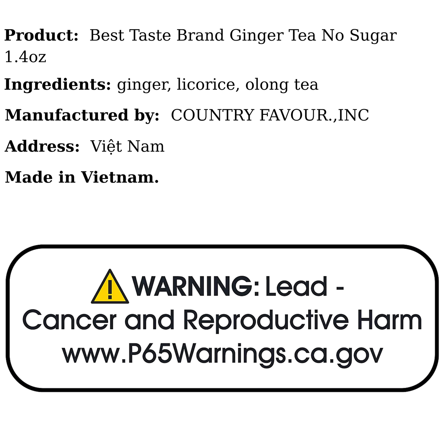Best Taste Brand Ginger Tea No Sugar 1.4oz