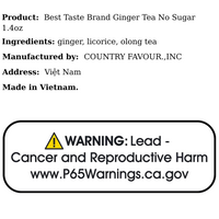 Best Taste Brand Ginger Tea No Sugar 1.4oz