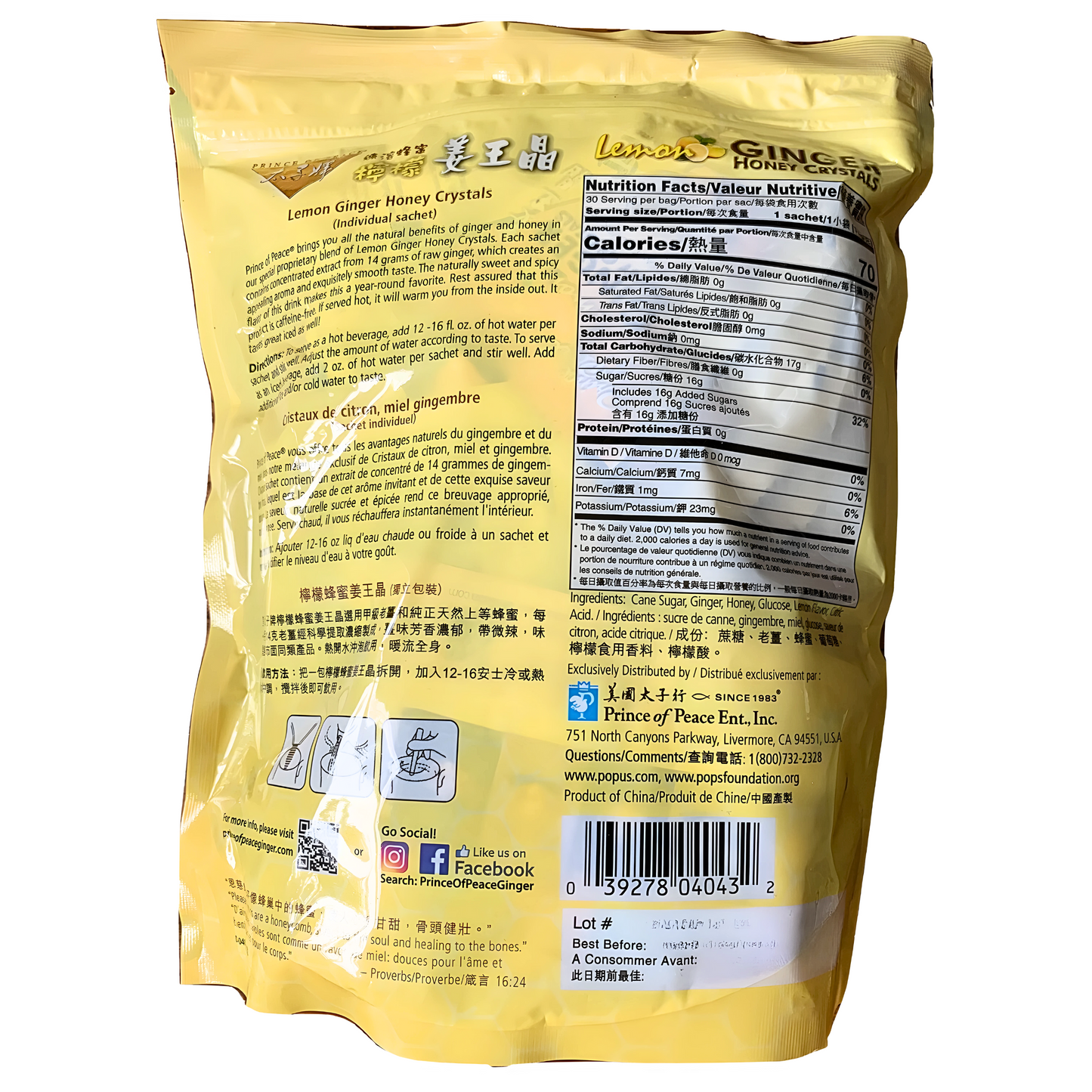 Prince of Peace Lemon Ginger Honey Crystals 540g