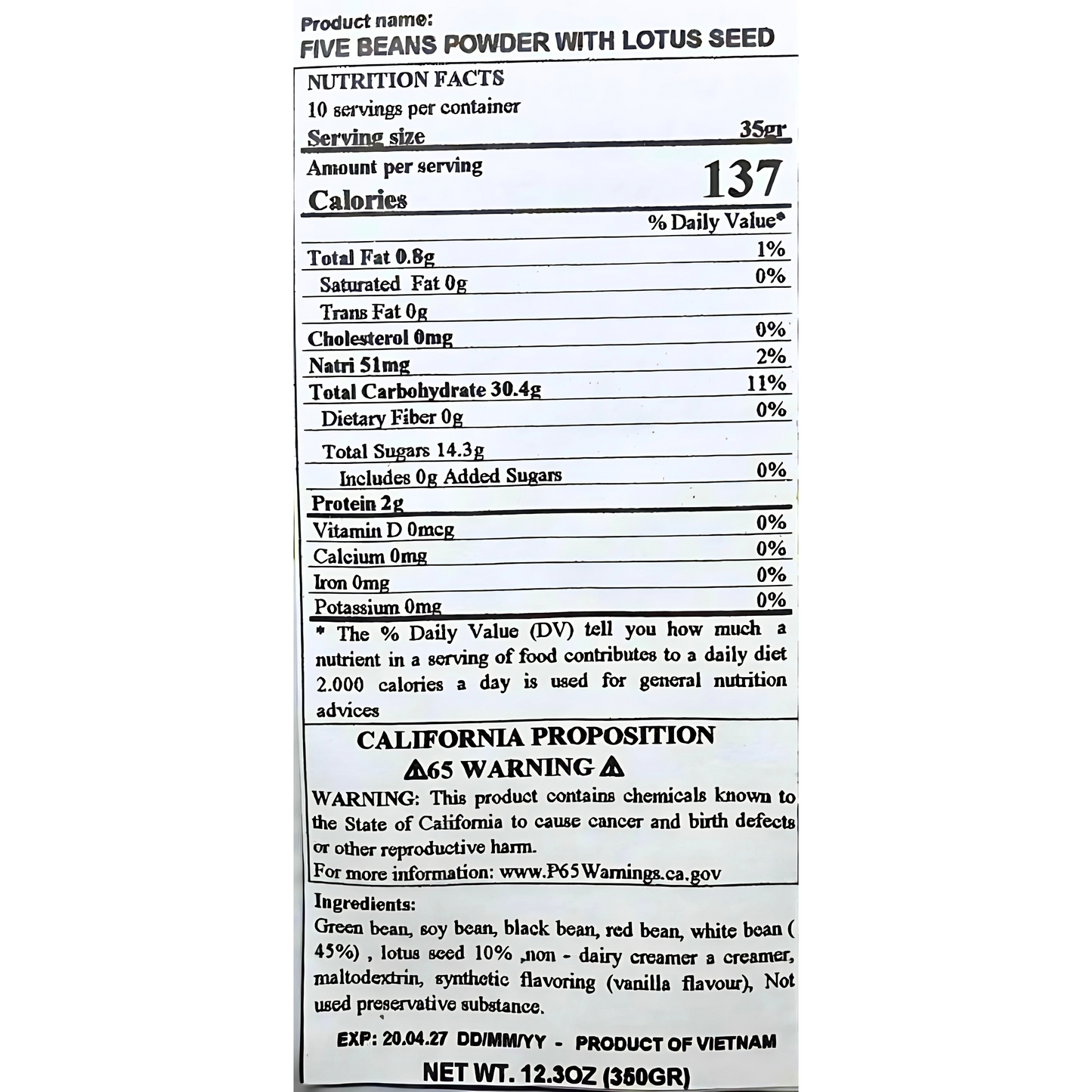 Vina Bich Chi Five Bean & Lotus Powder 12.3oz