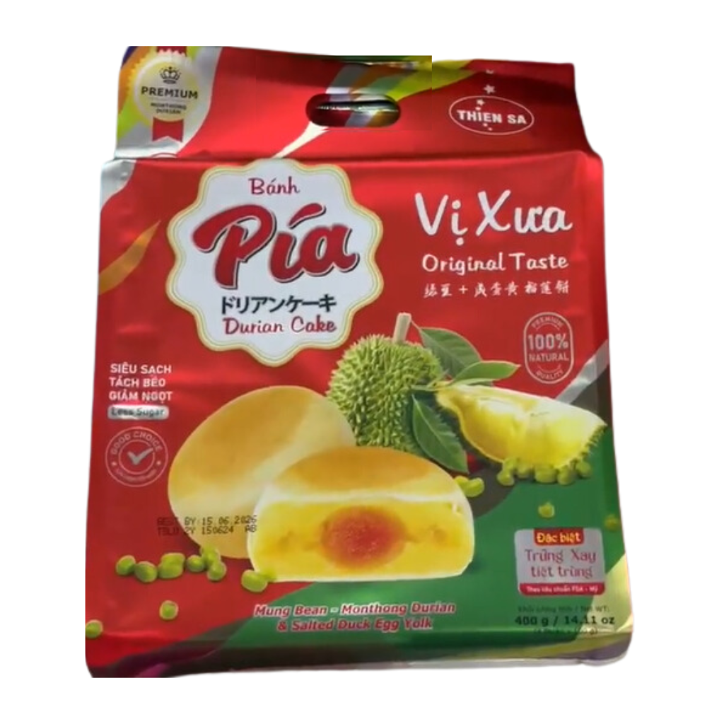 Thien Sa Pia Cake (Mung Bean - Durian - Salted Duck Egg Yolk) 14 oz - A&E Foodstore