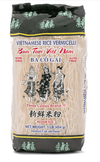 Three Ladies Rice Vermicelli Bun, Thin Dried Rice Noodles for Bun Bo Hue, Bun Thit Nuong and Noodle Bowls, 16 oz