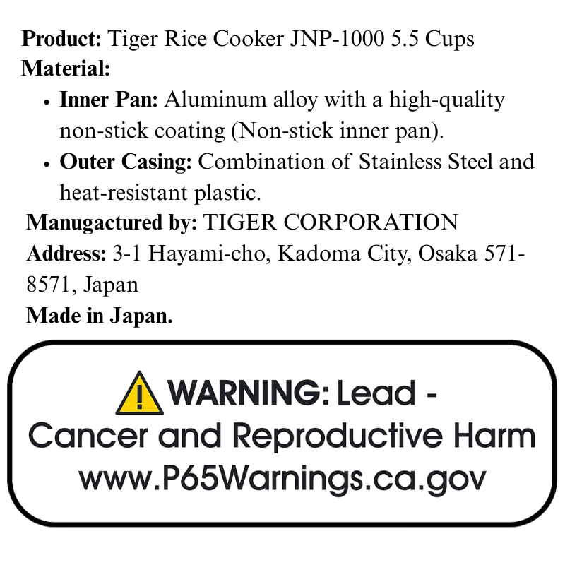 [TIGER] Rice Cooker JNP - 1000 (5.5 Cups) - A&E Foodstore