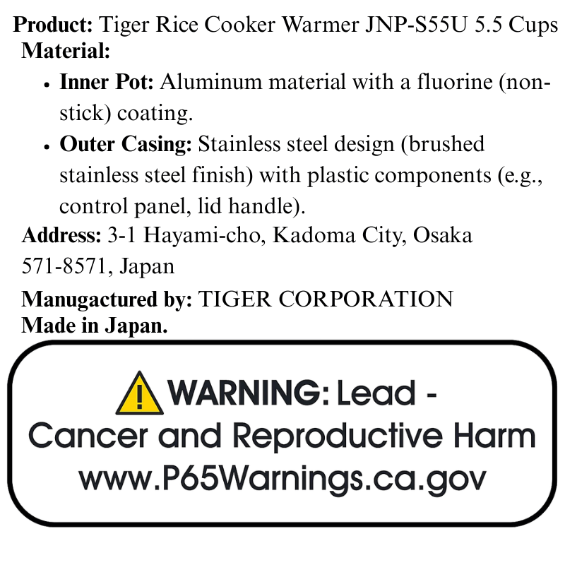 Tiger Rice Cooker Warmer JNP - S10U 5.5 Cups - A&E Foodstore