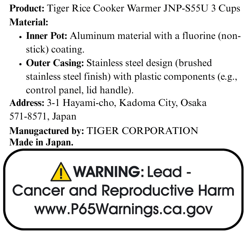 Tiger Rice Cooker Warmer JNP - S55U 3 Cups - A&E Foodstore