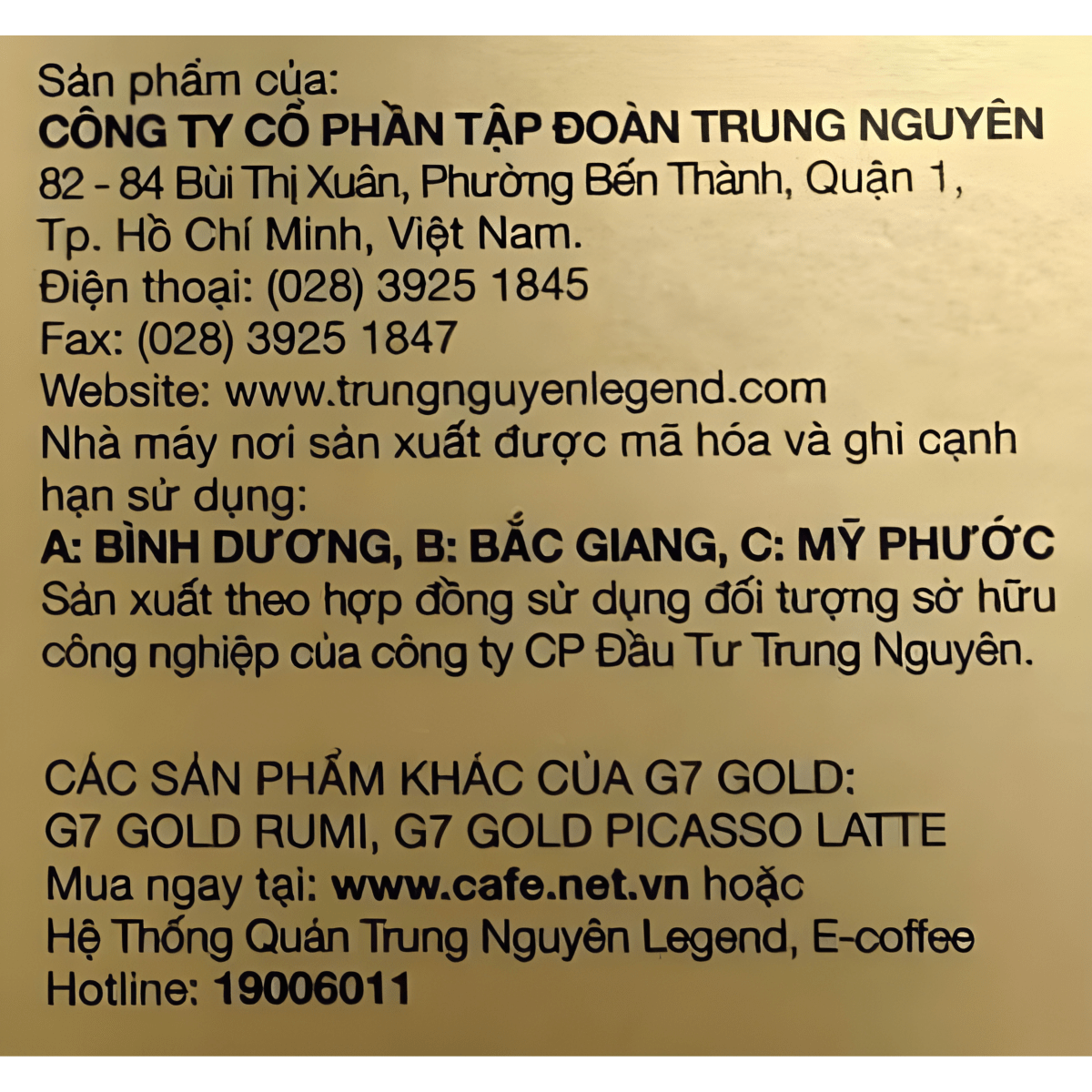 Trung Nguyen G7 Gold Motherland 8.9oz - A&E Foodstore