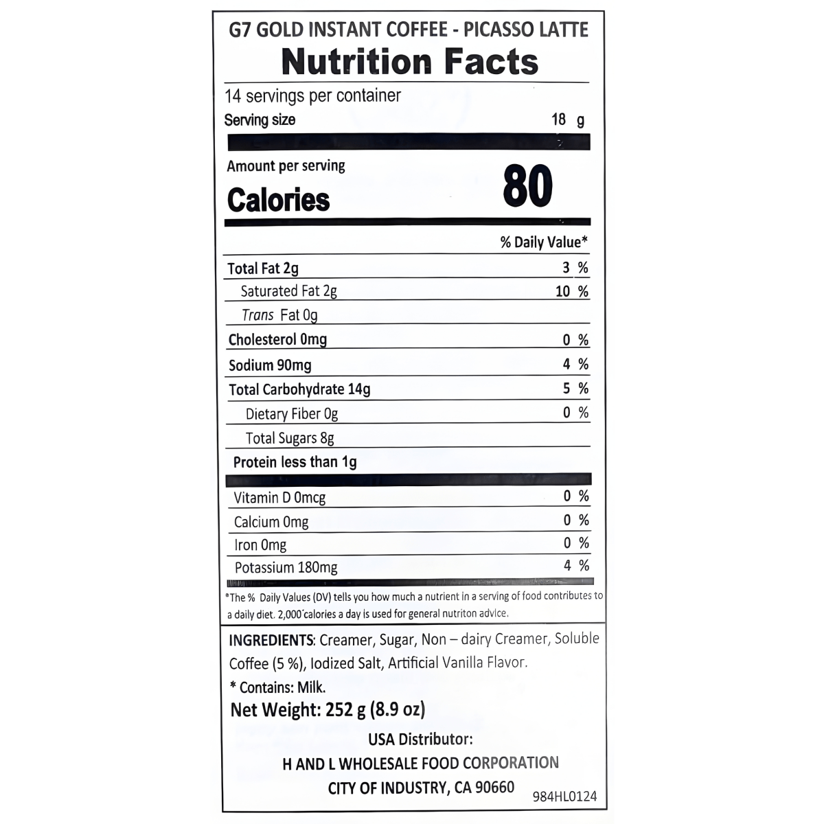 Trung Nguyen G7 Gold Picasso Latte 8.9oz - A&E Foodstore