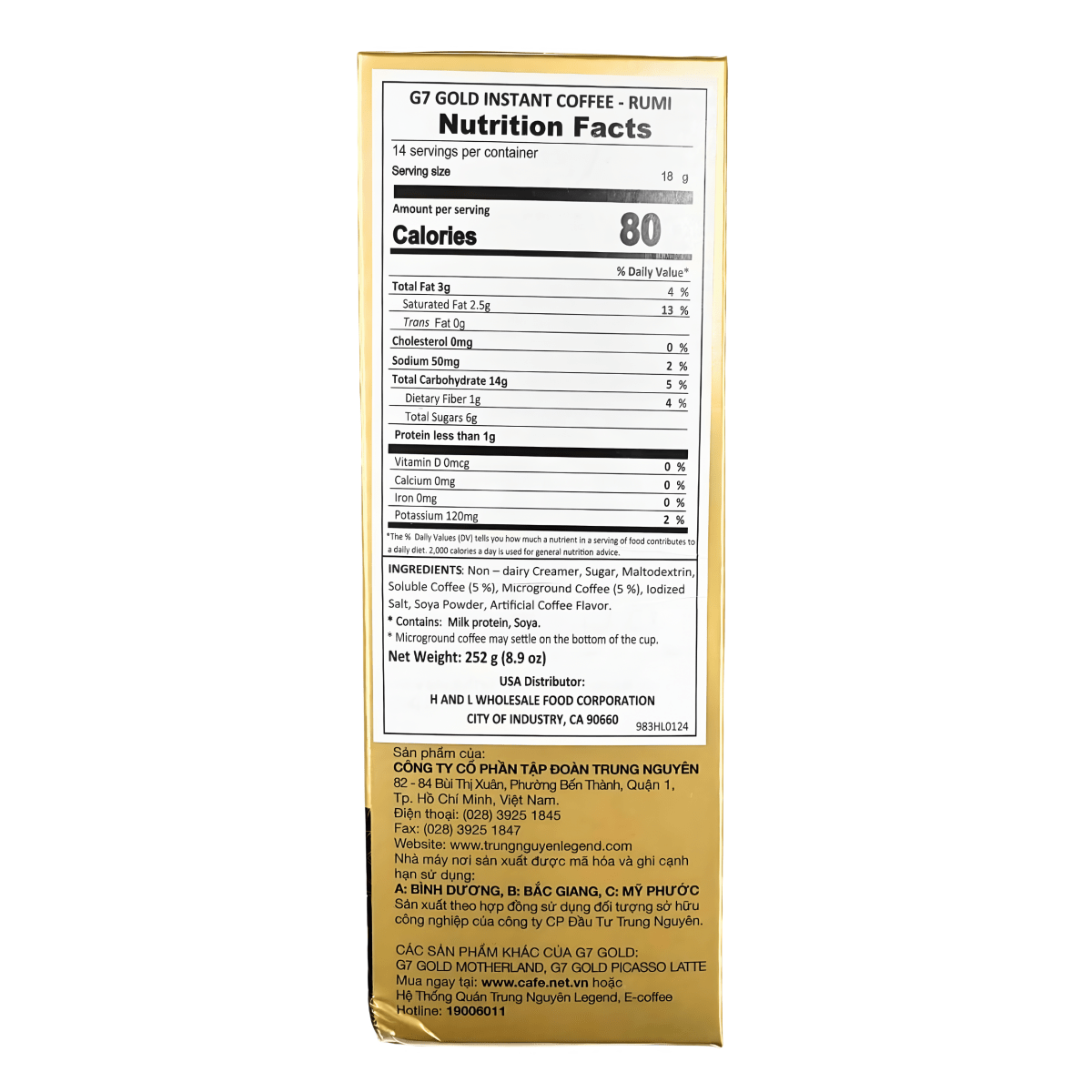 Trung Nguyen G7 Gold Rumi Instant Coffee 8.9oz - A&E Foodstore