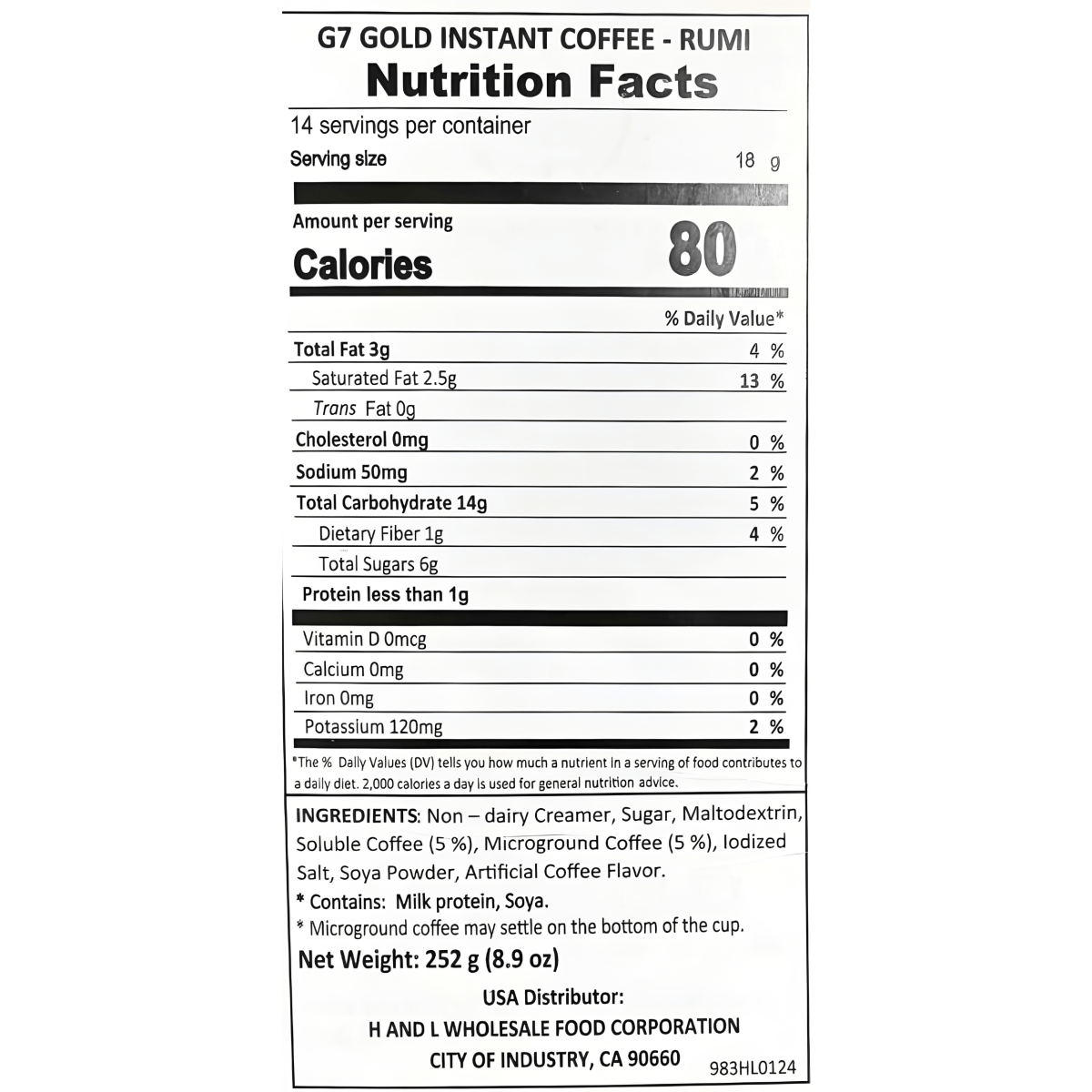 Trung Nguyen G7 Gold Rumi Instant Coffee 8.9oz - A&E Foodstore