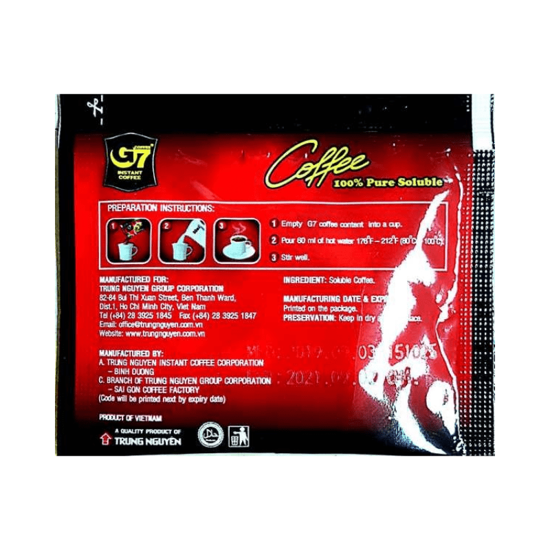 Trung Nguyen G7 Pure Black Instant Coffee 100% Pure Soluble 1.05 oz - A&E Foodstore