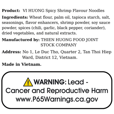 VI HUONG Spicy Shrimp Flavour Noodles 70g - A&E Foodstore