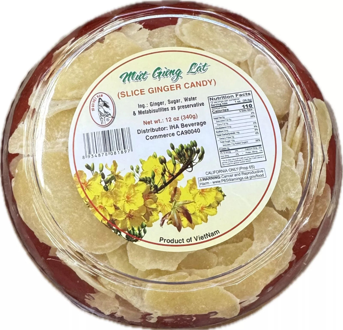 Vietnamese Girl Slice Ginger Candy 12oz - A&E Foodstore