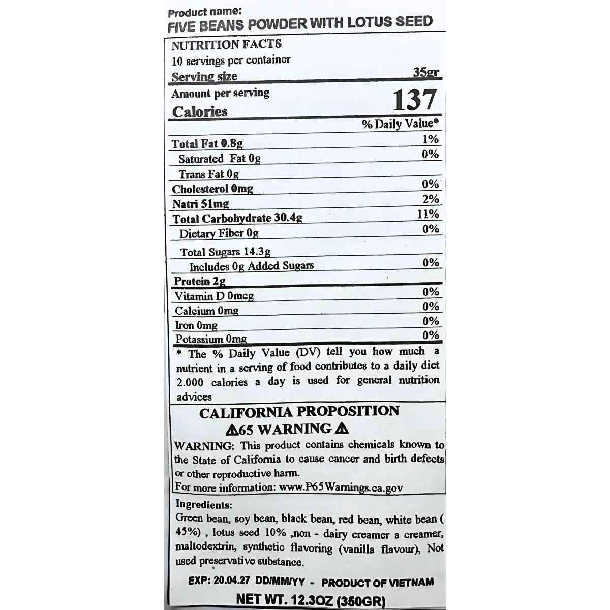 Vina Bich Chi Five Bean & Lotus Powder 12.3oz - A&E Foodstore