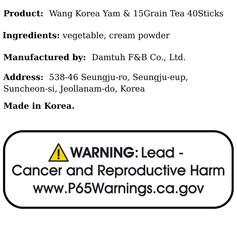 Wang Korea Yam & 15Grain Tea 40Sticks - A&E Foodstore