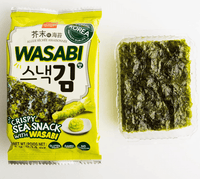 Wang Korean Roasted Seaweed Snack with Wasabi, Keto - friendly, Vegan, Gluten - Free, Healthy Snack, Pack of 16 - A&E Foodstore