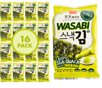 Wang Korean Roasted Seaweed Snack with Wasabi, Keto - friendly, Vegan, Gluten - Free, Healthy Snack, Pack of 16 - A&E Foodstore