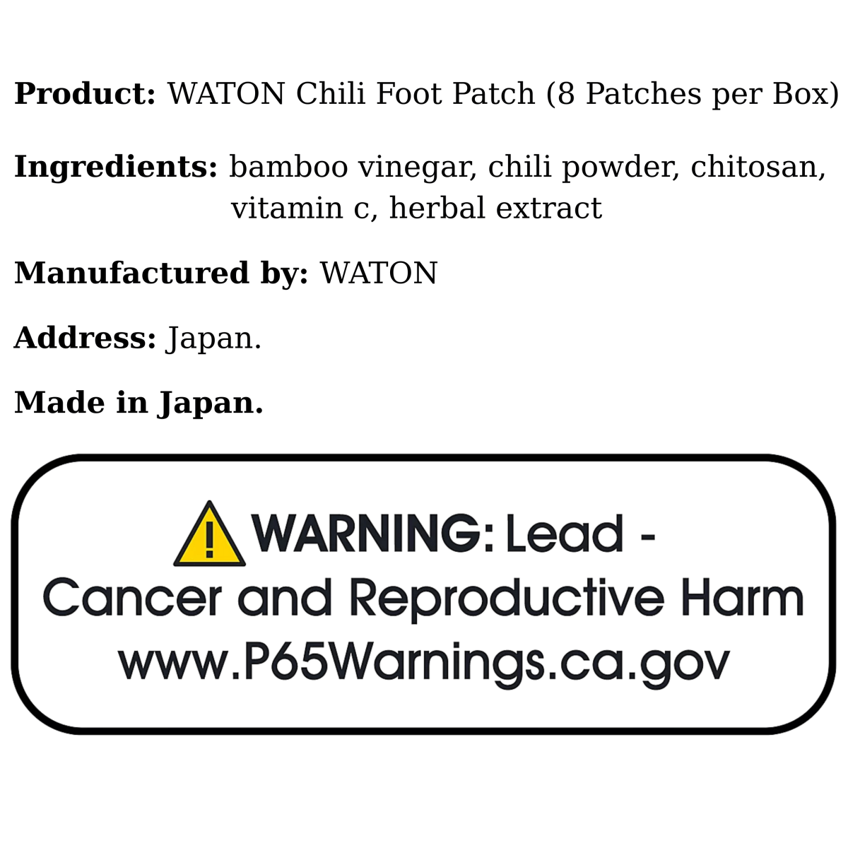 WATON Chili Foot Patch (8 Patches per Box) - A&E Foodstore